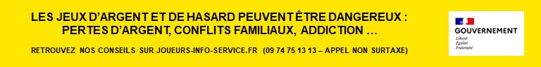 Les jeux d'argent et de hasard peuvent être dangereux : pertes d'argent, conflits familiaux, addiction ... retrouvez nos conseils sur joueurs-info-service.fr